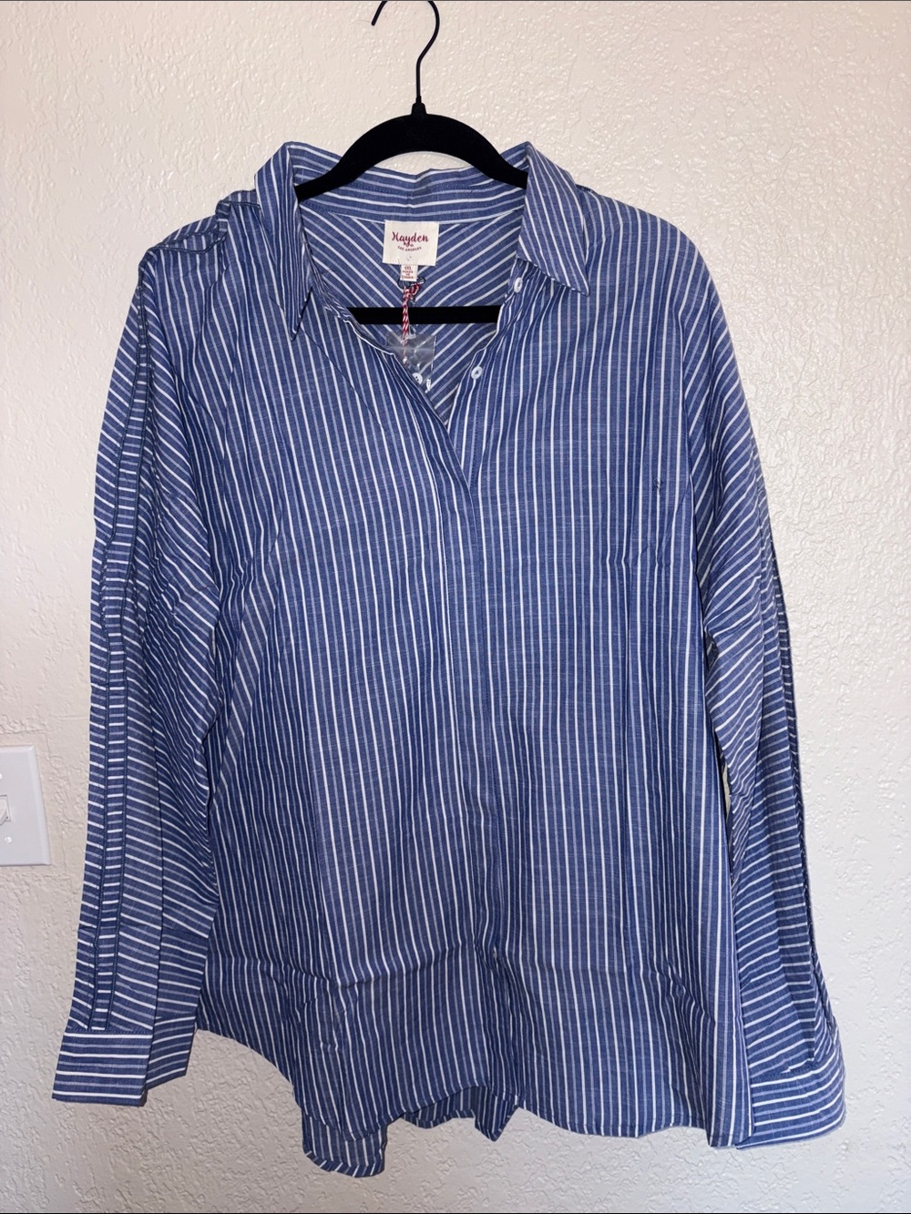 #H374 - NWT - Hayden Blue and White Stripe Button-Down Shirt with Ruffle - 1XL